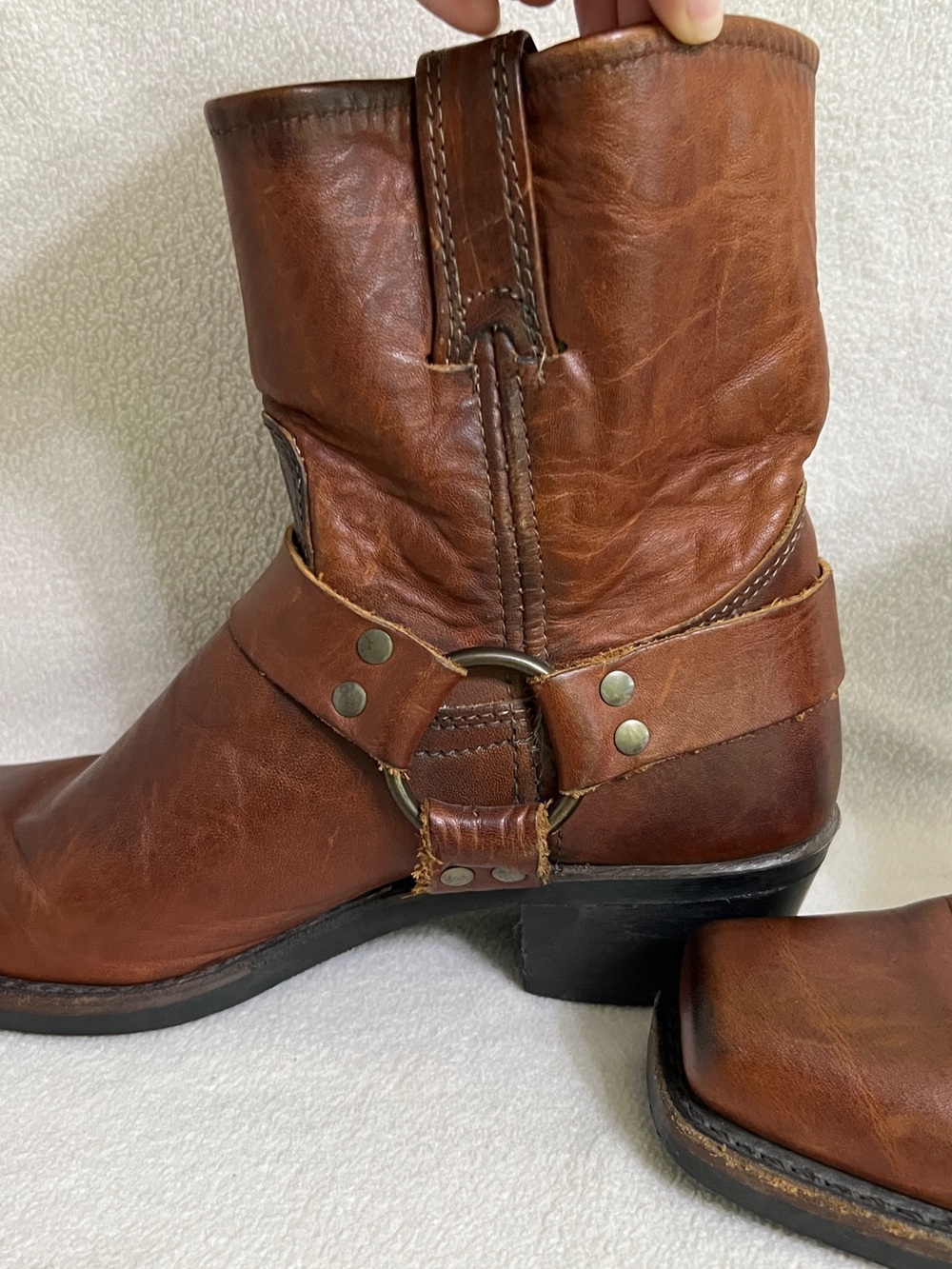 Frye Harness Boots Women’s 8 M Cognac Brown Leather USA Made Motorcycle Cowgirl - Picture 11 of 16